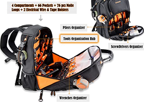 Image of WELKINLAND 66-Pockets Mechanic Backpack Tool Bag, HVAC Backpack For Men