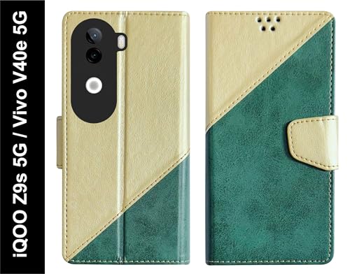 Image of SBMS Flip Cover for iQOO Z9s 5G / Vivo V40e 5G Back Cover Case with Magnatic Closure | Inbuilt Stand | Card & Money Pocket (MultiGreen)