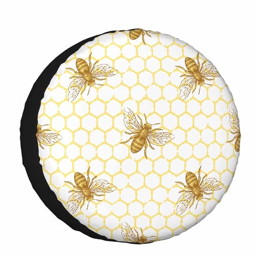Image of Bee Honeycomb Spare Tire Cover for RV Trailer Golden Bees in The Honeycomb Wheel Protectors Weatherproof Polyester Tire Case for All Cars SUV Camper Travel 15 inch, STC161