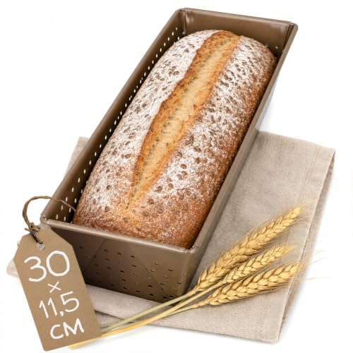 Birkmann Laib & Seele Brotbackform perforiert, Kastenform für Brot und Kuchen, gelochte Königskuchenform aus Karbonstahl mit Antihaftbeschichtung für knusprige Kruste, Bronzefarben | 30 cm