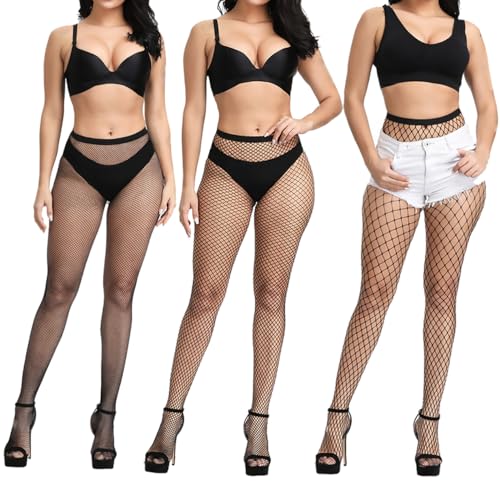 Image of Womens High Waist Fishnet Stockings,Stretchy Fishnet Stockings Thigh Tights Pantyhose Stockings