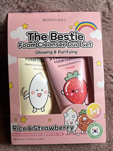 BONNYHILL The Bestie Foam Cleanser Duo Set, Glowing & Purifying, Rice & Strawberry, 170ml, 2 Count