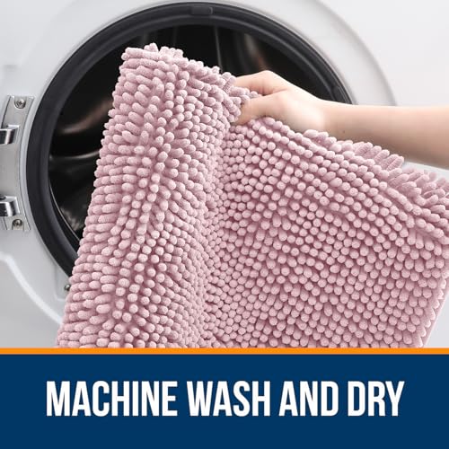 Image of OLANLY Bathroom Runner Rugs 59x24, Soft Absorbent Chenille Bath Rugs, Rubber Backing Quick Dry, Machine Washable Long Bath Mats for Bathroom Floor, Tub and Shower, Home Decor Accessories, Dusty Rose