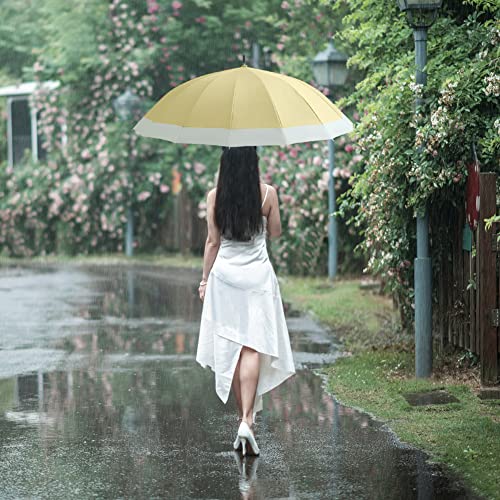 Dlin Stick Umbrella Women Windproof, 16K Ribs Stylish Automatic Open Large Umbrella With Hook Handle Umbrellas For Rain (Yellow) #TOP3