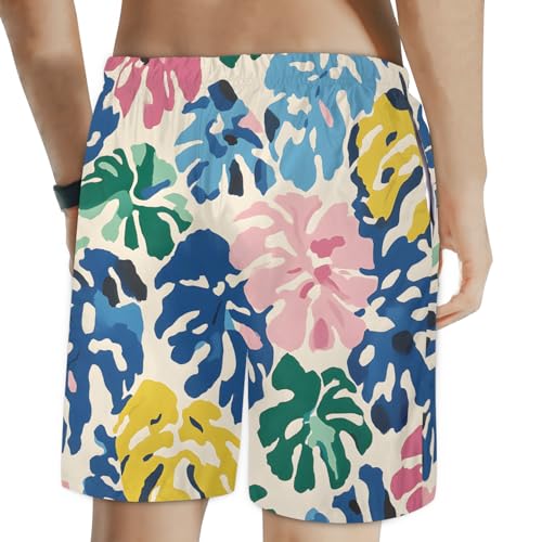Men's Swim Trunks Size S Oil Canvas Leaves with Mesh Lining Soft Breathable Quick Dry Beach Shorts Colorful2