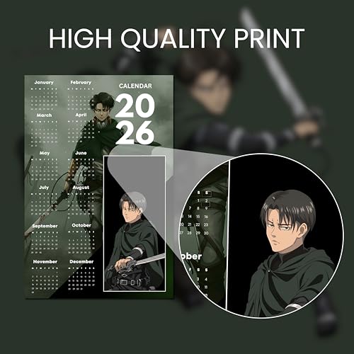 Image of 2026 Anime Calendar - Levi Ackerman from Attack on Titan | 12 inch x 18 inch size | Wall Decoration Aesthetic Calendars