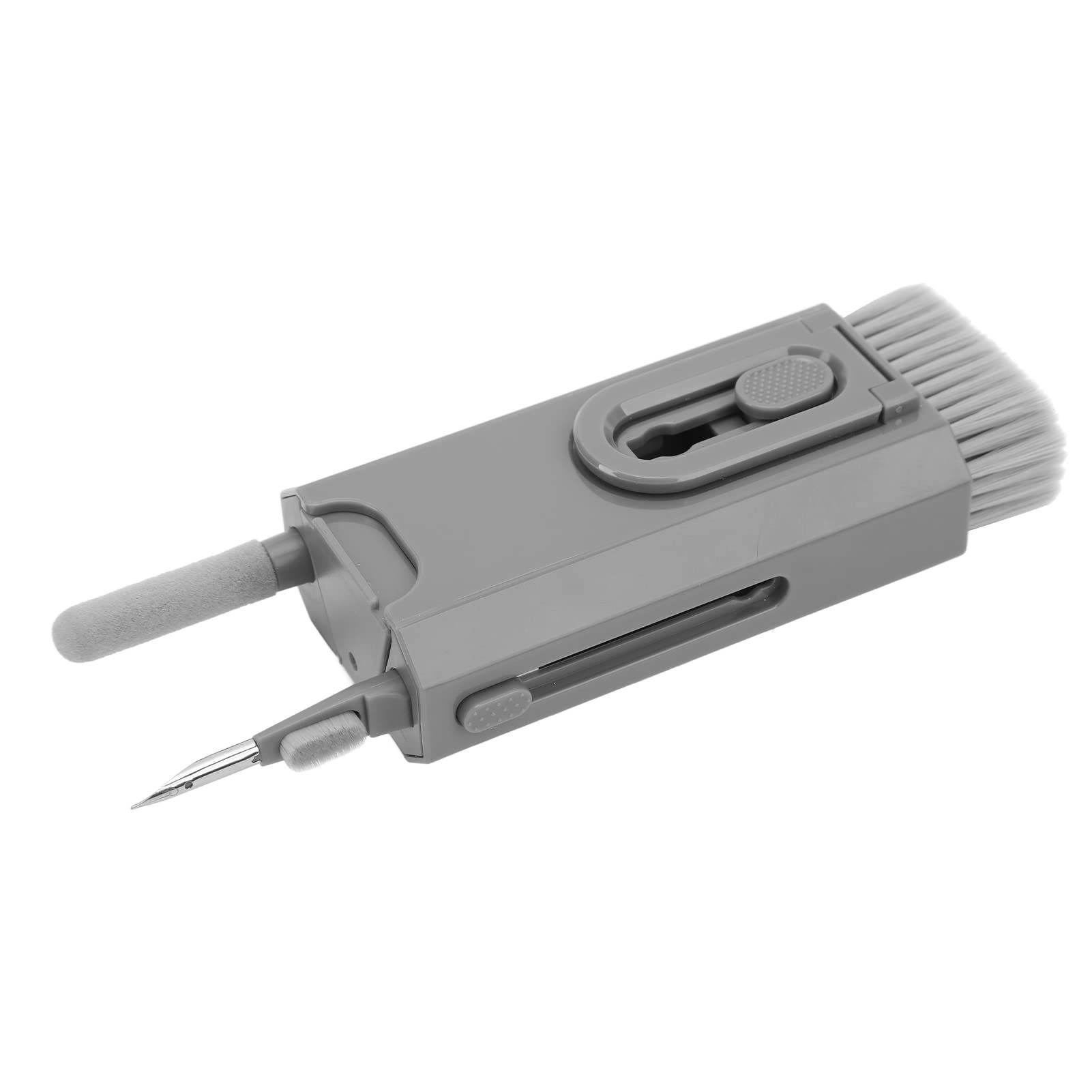 Tablet Cleaner Brush, Detachable Hook and Hoop 8 in 1 Headset Cleaning Brush Built in Key Puller Convenient One Piece Push Pull Tool Versatile for Earphone (Gray)