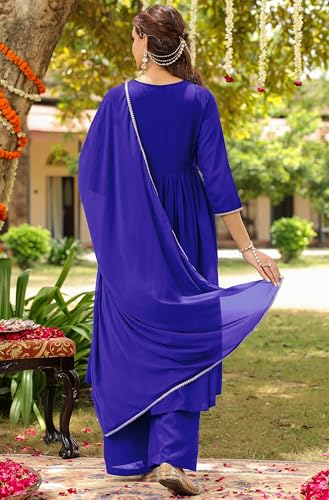 Image of Janasya Women's Georgette Zari Yoke Embroidered A-line Kurta Set