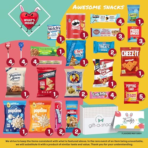 Image of Gift A Snack - Easter Candy Filled Egg & Bunny - Snack Box Variety Pack Care Package + Greeting Card (60 Count) Sweet Treats Gift Basket, Candies Chips Crackers Bars - Office Food Assortments