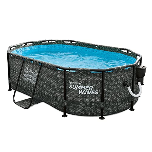 Summer Waves 13.9 x 8.2 Foot Dark Herringbone Active Frame Oval Outdoor Backyard Swimming Pool Set with SFX600 SkimmerPlus Filter Pump Summer Waves 13.9 x 8.2 Foot Dark Herringbone Active Frame Oval Outdoor Backyard Swimming Pool Set with SFX600 SkimmerPlus Filter Pump