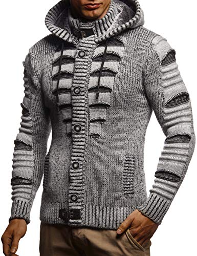 Leif Nelson Men's Stylish Knit Sweater With Buttons | Knitted Sweatshirt Pullover With Hood | Warm For Winter | LN56054