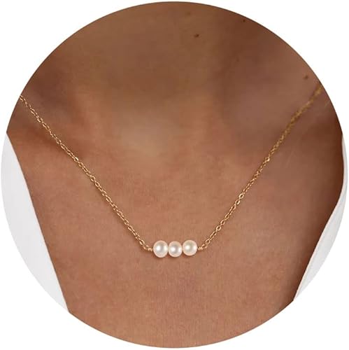VRIUA Pearl Necklaces for Women 14k Gold Plated Dainty Pearl Necklace Simple Gold Pearl Necklace Everyday Minimalist Necklaces for Women