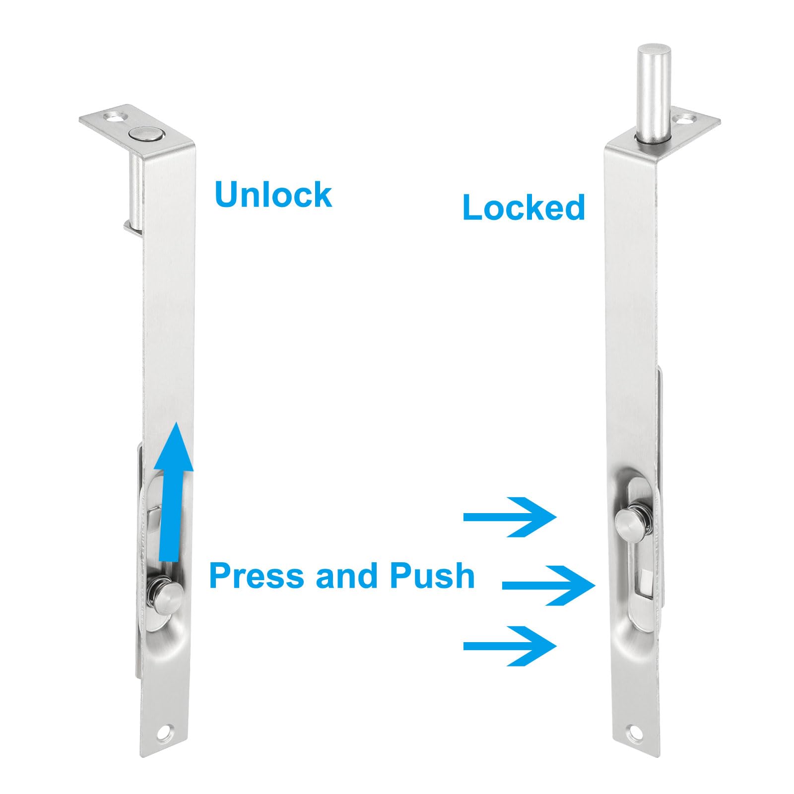 PATIKIL Flush Bolt 8″ x 0.71″, Stainless Steel French Door Lock ...