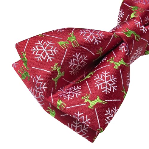Image of YourTies Christmas Bow Ties for Men Silk Red Pre-tied Adjustable Xmas Bowties Woven Party Holiday Festival New Year