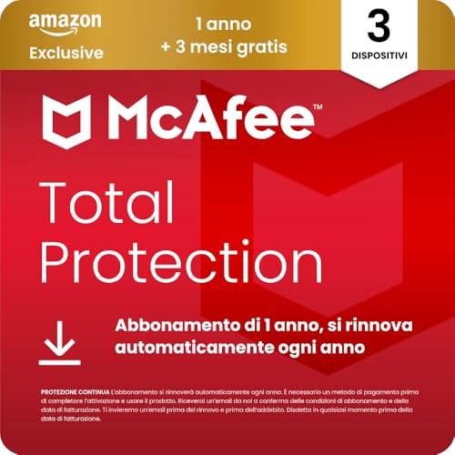 McAfee Total Protection - 3 Dispositiv 2026, 15 mesi, Esclusiva Amazon | Antivirus, VPN gestore...