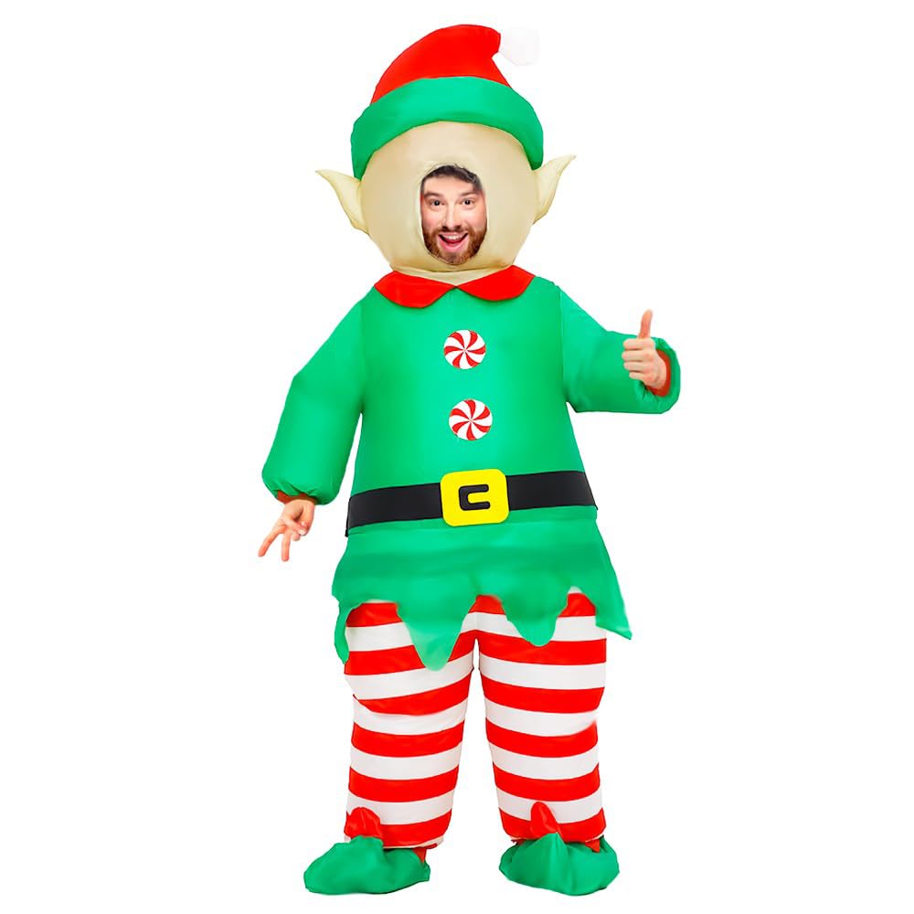 Inflatable Christmas Costume for Adult Blow up Santa Claus Elf Snowman Ginger Bread Man Costum Xmas Funny Fancy Dress