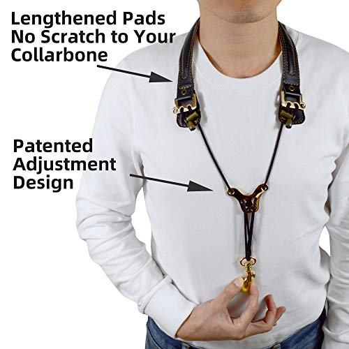 adorence leather saxophone neck strap - ergonomic breathable metal swivel snap hook sax neck strap for alto tenor -black