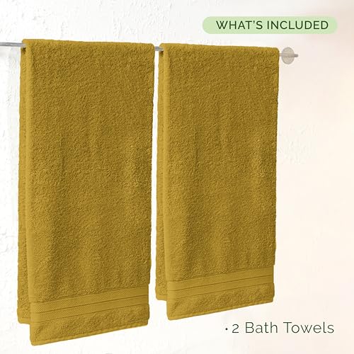 Image of Elegant Comfort Three Line Popcorn Towel Set for Bathroom 27 x 54 inches, Premium Hotel Quality 2-Pack Bath Towels, 100% Turkish Cotton, Soft and Durable, Quick Dry and Highly Absorbent, Amber Gold