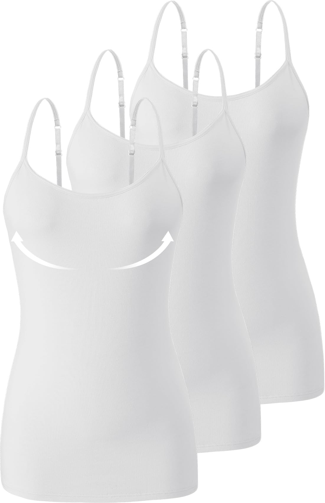Accbiety 3 Pack Womens Camisole with Built in Bra Adjustable Strap Tank Tops Basic Cotton Undershirt Cami