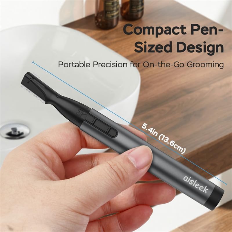 aisleek Upgraded Eyebrow Trimmer for Men, Precision Detailer, Battery-Powered Eyebrow Razor with Rinseable Blade, Facial Hair Trimmer with Comb, Compact Pen-Size, Safe Painless Shaver — view 4