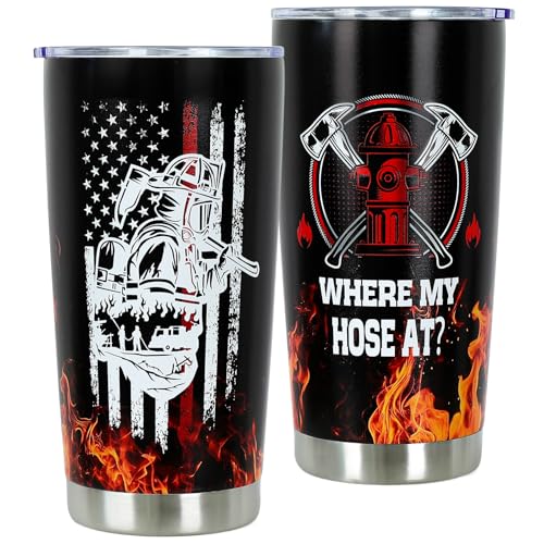 DECZHIYU Presentes de bombeiro para homens - Presentes de bombeiro para homens, presente de aniversário de Natal para bombeiros - Copo de aço inoxidável de 590 ml com tampa Presente de bombeiro