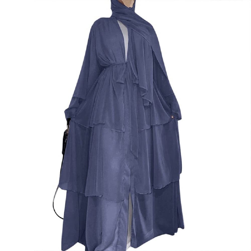 CLMJHG Frauen Muslim Chiffon Open Abaya Dubai Türkei Kaftan Muslimische Strickjacke Abayas Kleider Casual Robe Kimono Femme Kaftan Islam Kleidung