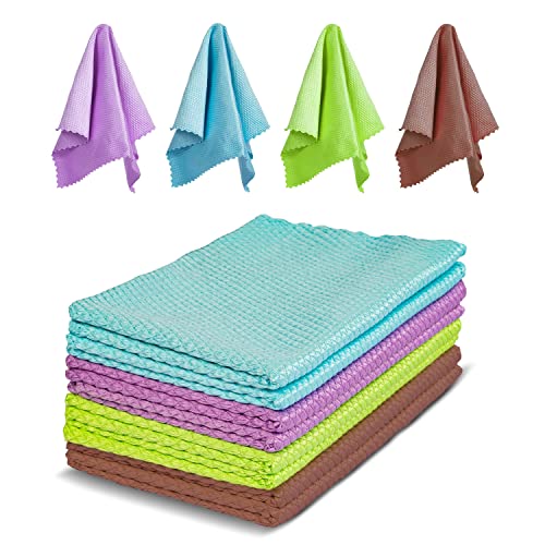 Lot de 8 Chiffon nettoyant Microfibre - Chiffon Ecaille Poisson Torchon Polyvalent pour Nettoyage de Miroir en Verre Dans Cuisine Salle de Bain Voiture Bureau Maison, 30*40CM (Vert,Cendre,Bleu,Violet) Cover