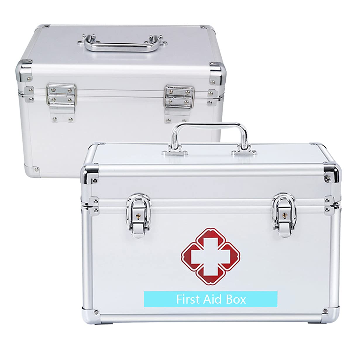 Botiquín de primeros auxilios portátil, botiquín emergencia for acampar, contiene bandeja extraíble, caja multifuncional for kit familiar con asa, plateado, 14 pulgadas(14in)