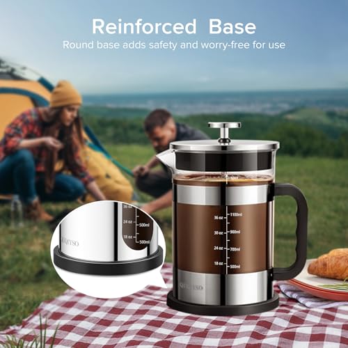 QUQIYSO French Press Coffee Maker 51oz 304 Stainless Steel French Press with 4 Filter, Heat Resistant Durable, Easy to Clean, Borosilicate Glass Coffee Press, Sliver
