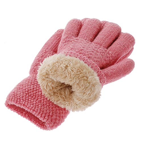 Image of Winter Gloves for Boys Girls - Kids Warm Knit Thermal Cable Knitted Gloves Wool Fleece Lined Mittens for Cold Weather
