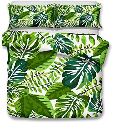 Juego de ropa de cama 3D con estampado de plantas tropicales, juego de funda de edredón realista con funda de almohada, textiles para el hogar,