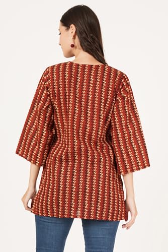 Image of Amazon Brand - Anarva Jaipuri Cotton Printed Short Kurti for Women