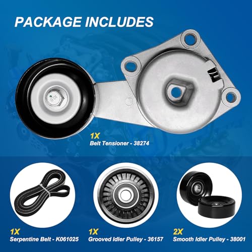 Image of Serpentine Belt Drive Component Kit with Belt Tensioner & Idler Pulleys, Fit Ford Expedition 2009-2014, Explorer 2006-2010, F-150 /F-250 /F-350 2005-2006, Lincoln Navigator 2010-2014, Replaces 90K38274A