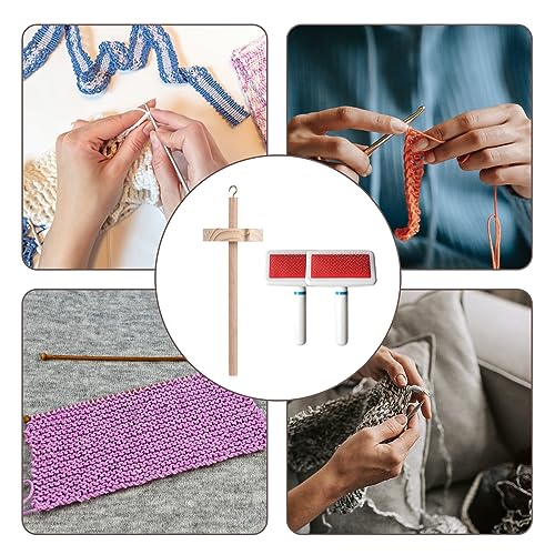 Image of KeaJuidy 2 PCS Plastic Wool Carder with Drop Spindle Hand Carders Wool Needle Felting Brush Top Whorl Yarn Spinner Needle Felting Tools for Yarn Weaving Blending Roving Craft Project Kit