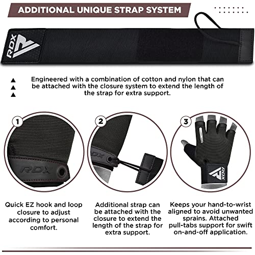RDX Guantes para el Levantamiento de Pesas, Soporte Adicional elástico y Largo para la muñeca, Agarre Completo en la Palma de la Mano, HIIT Culturismo Ciclismo Entrenamiento para Hombres y Mujeres - Imagen 5