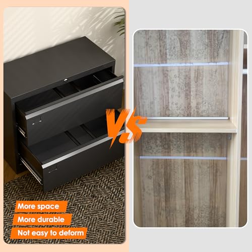 METAN Metal Lateral Filing Cabinet with 2 Drawers for Home Office, Locking Steel Wide File Storage Cabinet for Hanging Legal/Letter A4 Size, Assembly Required, Black - Thumbnail 6