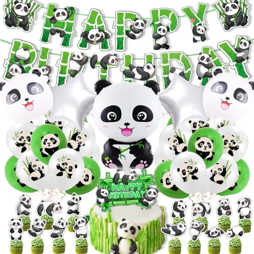 Panda decoração de aniversário para crianças, com feliz faixa balões pastel Toppers meninos meninas tema festa de aniversário