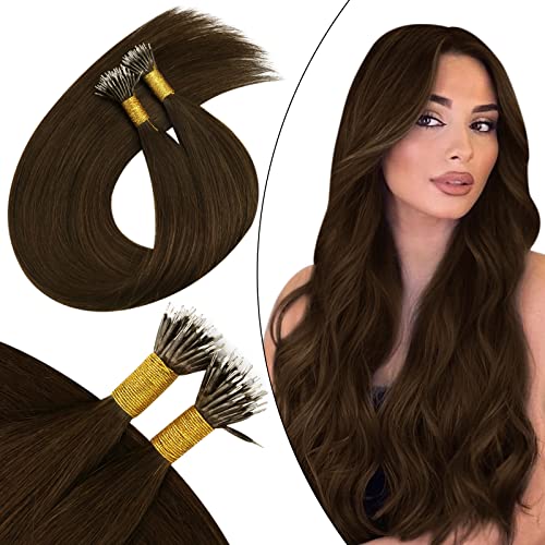 Ugeat Chocolate Brown Nano Hair Extensions Human Hair 16 Inch Dark Brown Nano Ring Hair Extensions Real Human Hair Nano Bead By Cold Fusions No Damage for Women 50G 50S