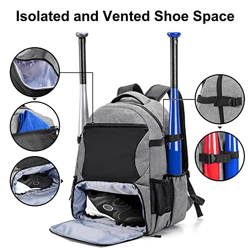 Dsleaf Baseball Backpack With Separate Shoe Space, Softball Bat Bag Holds Up To 4 Bats, Hence Hook And Multi Pockets For Essentials #TOP2