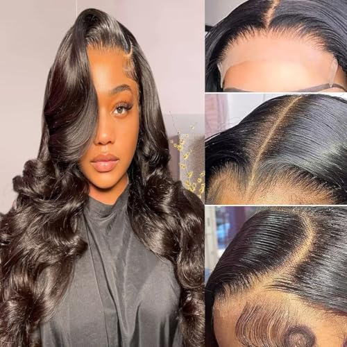 Aaliweya 5x5 HD Lace Closure Wigs Human Hair Body Wave 5x5 Lace Front Wig for Women 180 density Glueless Lace Closure Wig Pre Plucked with Baby Hair Super Soft Natural Black 22inch