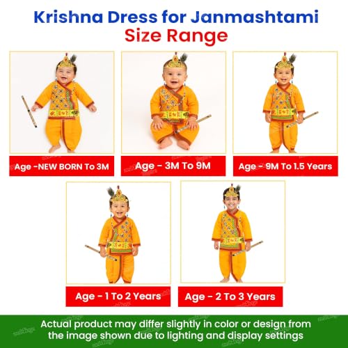 Image of Zest 4 Toyz Kids Krishna Dress Costume for Janmashtami Boys Kanha Fancy Dress Kurta, Dhoti, Patka, Kundal, Morpankh, Mukut, Mala, Bansuri