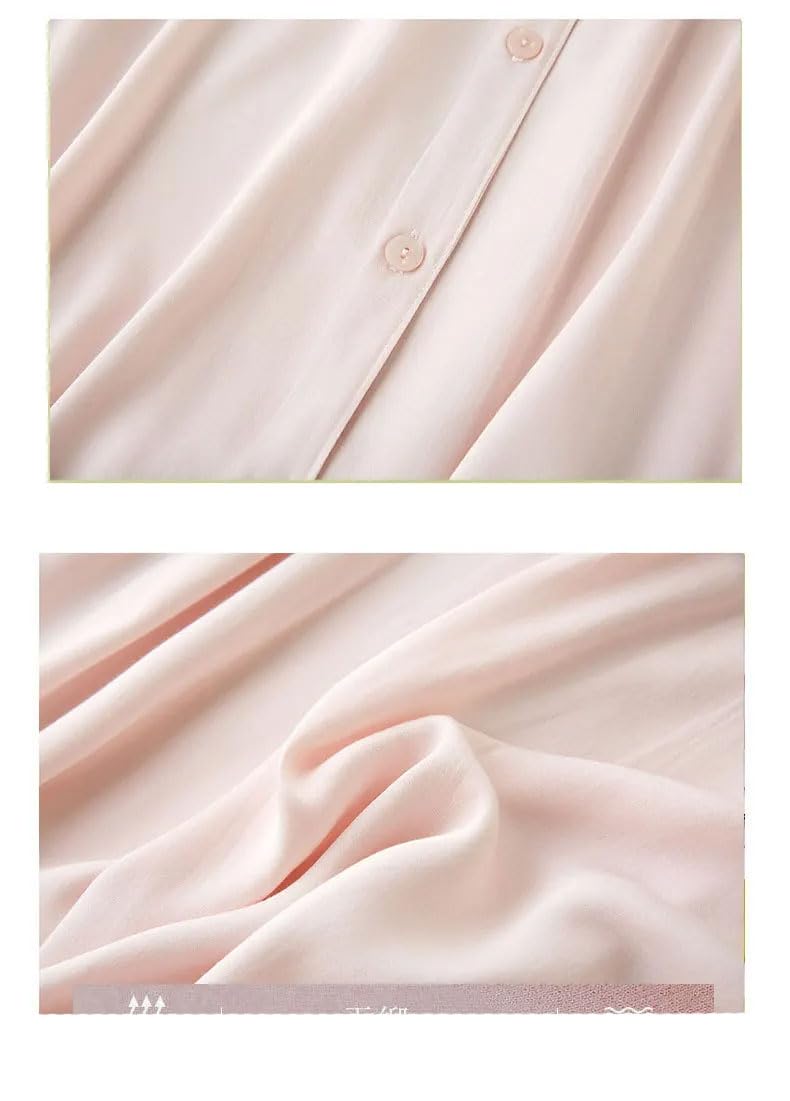 Camicia da Notte Estiva da Donna Tinta Unita Corta in Raso con Risvolto, da Donna, da Notte, Sexy,