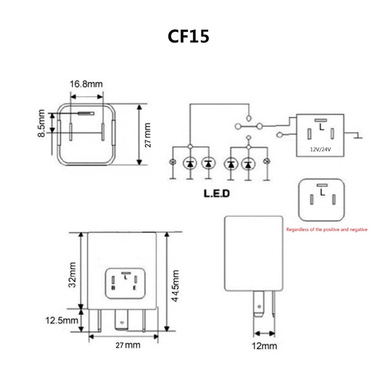 Parti di ricambio Relè lampeggiante elettronico for auto a 3 pin CF15 JL-02 for fissare la luce lampeggiante a LED con indicatore di direzione Hyper Flash