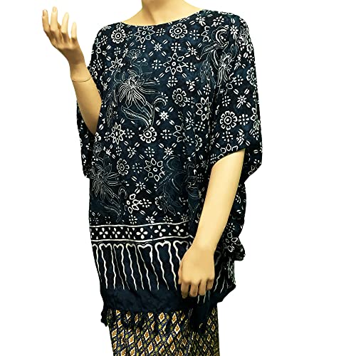 Kaftans Sarawak blusa suave manga ancha talla grande mujer ropa holgada azul y naranja