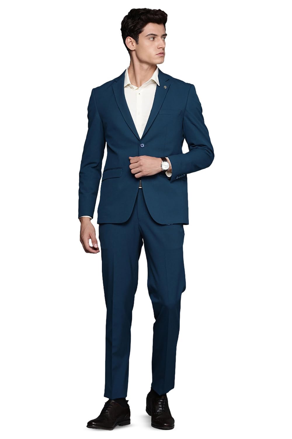 VYOM Enterprise Men Navy Blue Solid Slim Fit Formal Two Piece Suit Business Pants Set 34 Size-picture-48