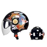 DOT Approved Adult Vintage Motorcycle Helmet with Cartoon Design,Retro Style Open Face Half Helmet with Dual Visor for Men Women,Lightweight 3/4 Cool Helmet for Cruiser Scooter Chopper