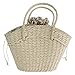 rismart Women Summer Beach handbag Handmade Straw Tote Bag for Vacation Picnic Daily Beige