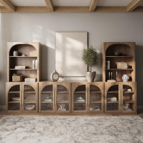 Image of BELLEZE Jagger 130 inch Wall Unit 5-Piece Modular TV Stand - Camel