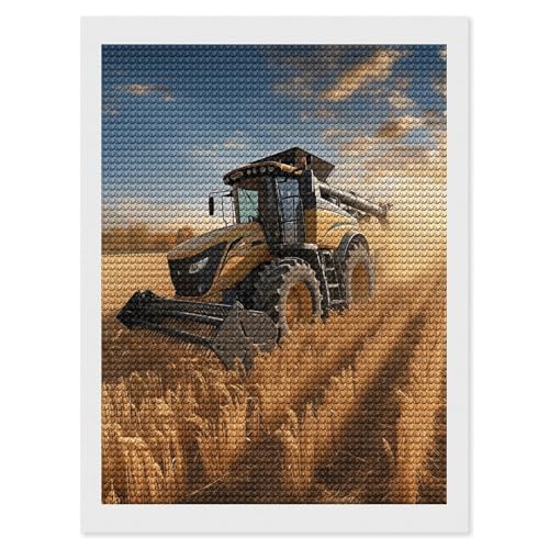 Pintura de diamantes para combatir el estrés: kit de tractor agrícola con gemas redondas