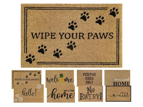 MYPURECORE Coir Door Mat (60x40cm) - Non-Slip & Absorbent, Indoor/Outdoor, Eco-Friendly - Ideal as Front Door, Entrance, Floor, Welcome Mat - Large Size, Dirt Trapper, Washable (YOUR PAWS)